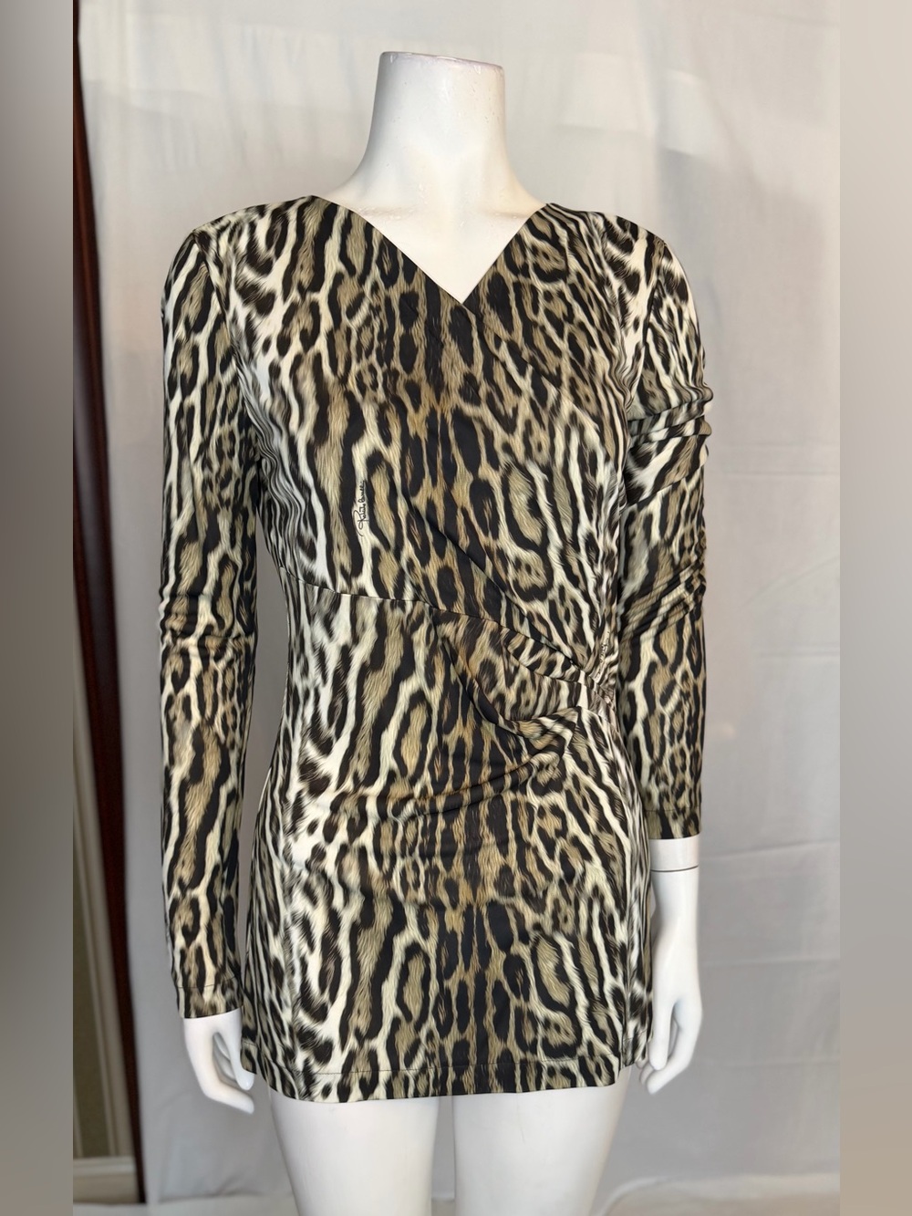Roberto Cavalli Leopard-Print Long Sleeve Mini Dress - Brown Black Cream